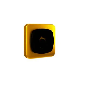 Black Fire flame icon isolated on transparent background. Yellow square butto Stock Illustration