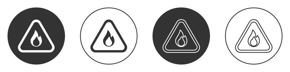 Black Fire flame in triangle icon isolated on white background. Warning sign of Stock Illustration