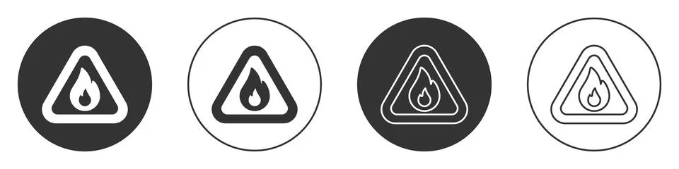 Black Fire flame in triangle icon isolated on white background. Warning sign of Stock Illustration