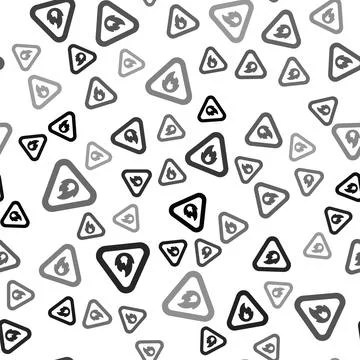 Black Fire flame in triangle icon isolated seamless pattern on white background Stock Illustration