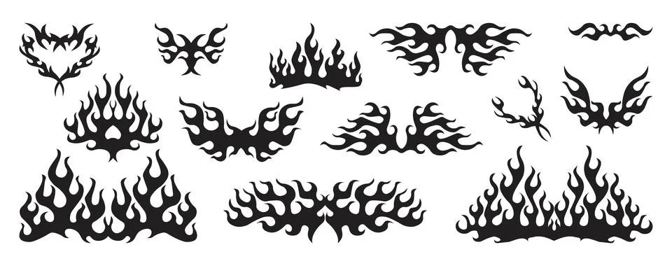 Black fire flames, design elements. Tribal style for tattoo, vehicle decora.. Stock Illustration