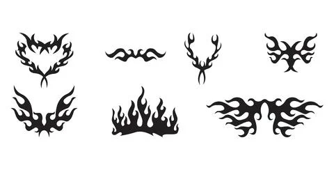 Black fire flames, design elements. Tribal style for tattoo, vehicle decora.. Stock Illustration