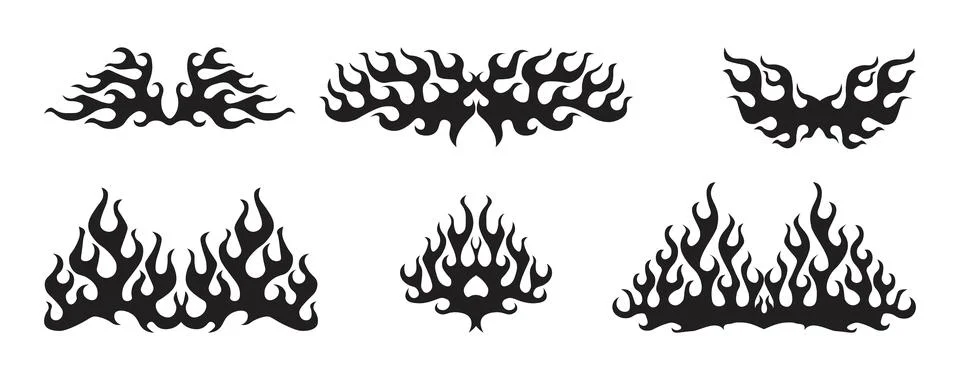 Black fire flames, design elements. Tribal style for tattoo, vehicle decora.. Stock Illustration