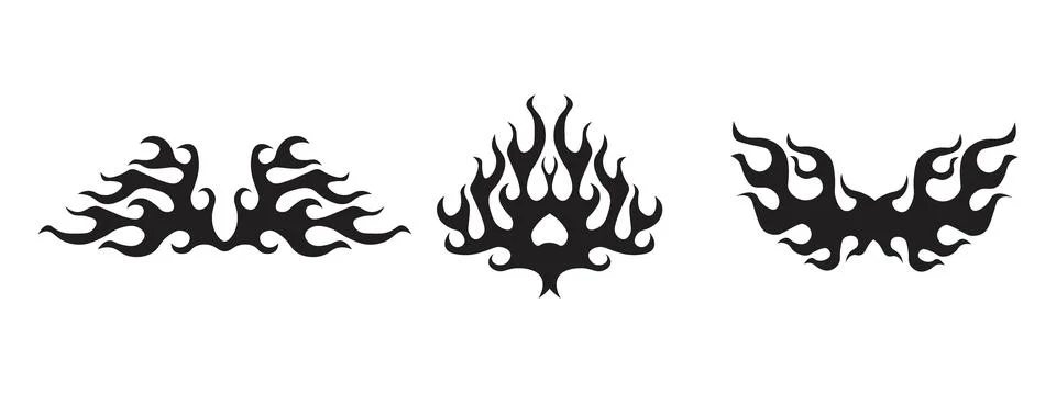 Black fire flames, design elements. Tribal style for tattoo, vehicle decora.. Stock Illustration