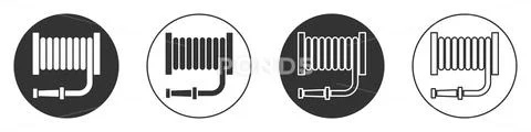 Black Fire hose reel icon isolated on white background. Circle