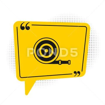 Black Fire hose reel icon isolated on white background. Yellow speech  bubble: Graphic #218398845