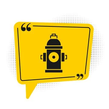 Black Fire hydrant icon isolated on white background. Yellow speech bubble Illustrazione stock