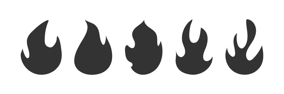 Black fire icon set. Flame illustration symbol. Sign burn vector flat. Stock Illustration
