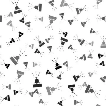 Black Fire sprinkler system icon isolated seamless pattern on white backgroun Stock Illustration