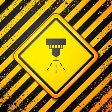 Black Fire sprinkler system icon isolated on yellow background. Sprinkler, fire Stock Illustration