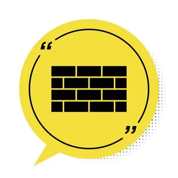 Black Firewall, security wall icon isolated on white background. Yellow speech Illustrazione stock