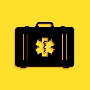 Black First aid kit and Medical symbol of the Emergency - Star of Life icon イラスト素材