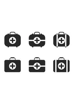 Black First Aid Kit and Medical Case Silhouette Icon Set Stock Illustration