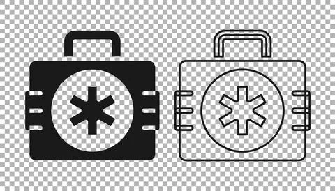 Black First aid kit icon isolated on transparent background. Medical box with Stock Illustration