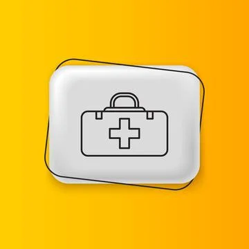 Black First aid kit icon isolated on yellow background. Medical box with cr.. Stock Illustration