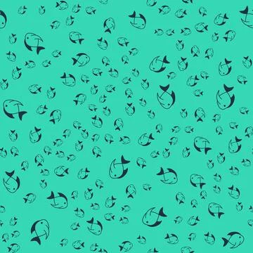 Black Fish icon isolated seamless pattern on green background. Vector Stock Illustration
