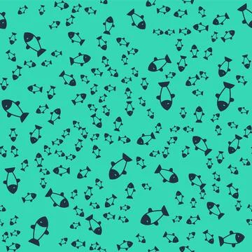 Black Fish icon isolated seamless pattern on green background. Vector 스톡 일러스트