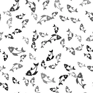Black Fish icon isolated seamless pattern on white background. Vector Stock Illustration