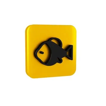 Black Fish icon isolated on transparent background. Yellow square button. Stock Illustration