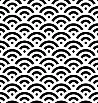 Black fish scale background of concentric circles. Abstract seamless pattern Ilustración de archivo