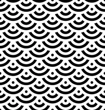 Black fish scale background of concentric circles. Abstract seamless pattern Ilustración de archivo