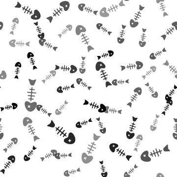 Black Fish skeleton icon isolated seamless pattern on white background. Fish Stock Illustration