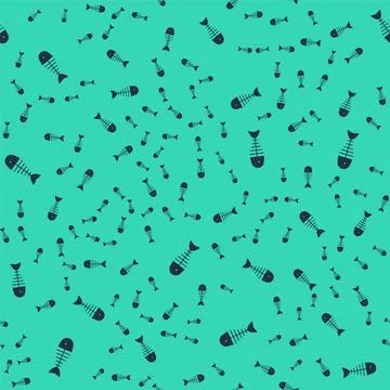 Black Fish skeleton icon isolated seamless pattern on green background. Fish  Stock Illustration