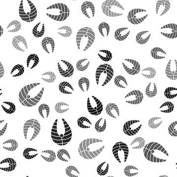 Black Fish steak icon isolated seamless pattern on white background. Vector Stock Illustration
