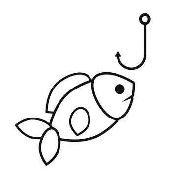 Black fish swallows the hook flat Stock Illustration