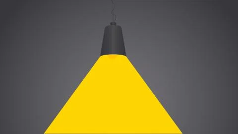 Black fixture hangs next to the wall and bright yellow light glows. Vector Stock Illustration