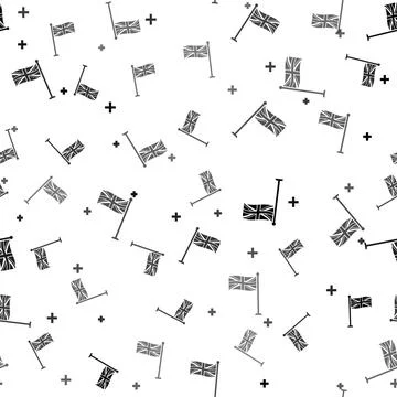 Black Flag of Great Britain on flagpole icon isolated seamless pattern on white 스톡 일러스트