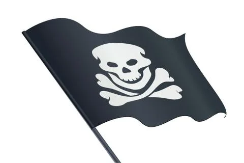 Black Flag with Skull and bone. Jolly Roger. Pirate symbol. Isolated white ba Stock Illustration