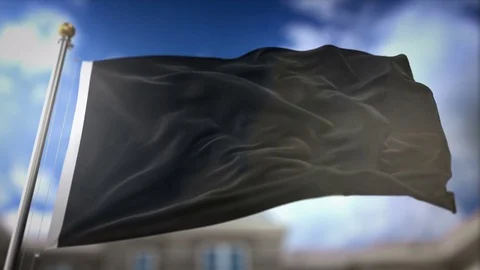 Black Flag Waving Slow Motion 3D Rendering Blue Sky Background - Seamless L.. Stock Footage 75847138