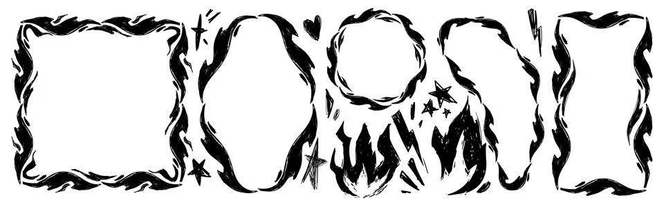 Black flame scribble frames Illustrazione stock