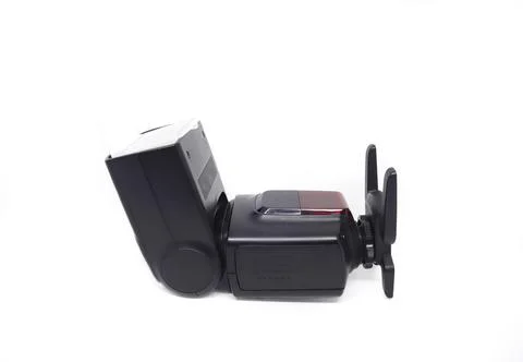 Black flash camera isolated on white background. Clipping path included. Stock Photos