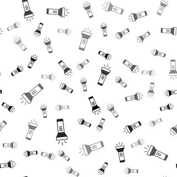 Black Flashlight icon isolated seamless pattern on white background. Vector Stock Illustration