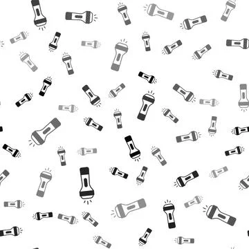 Black Flashlight icon isolated seamless pattern on white background. Vector 스톡 일러스트