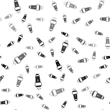 Black Flashlight icon isolated seamless pattern on white background.  Vector 스톡 일러스트