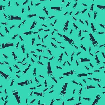 Black Flashlight icon isolated seamless pattern on green background.  Vector 스톡 일러스트
