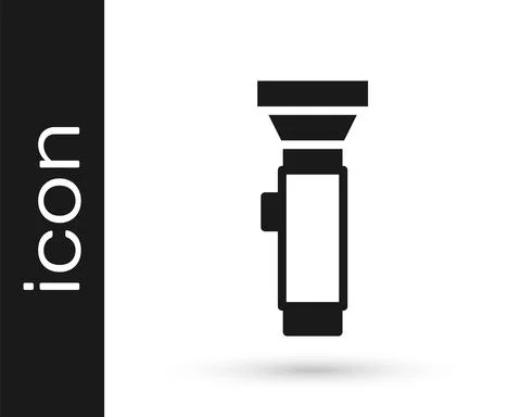 Black Flashlight icon isolated on white background. Vector Stock Illustration