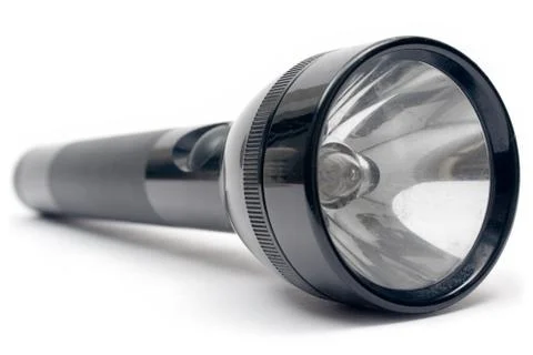 Black Flashlight Isolated on a White Background 스톡 사진