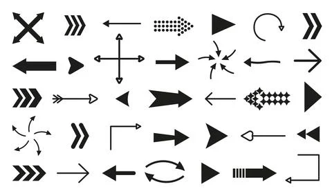 Black flat arrow cursor pointer icon set on white Stock Illustration