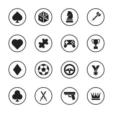 Black flat game icon set with circle frame Stock Illustration