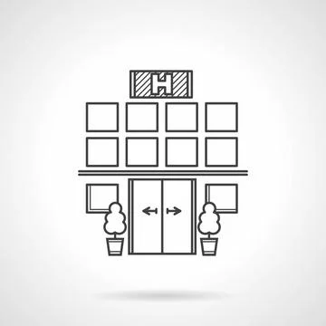 Black flat line vector icon for hospital Black flat line vector icon for h... Fotos de archivo