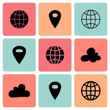 Black flat map pin icons Ilustración de archivo