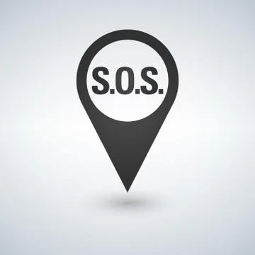 Black flat map pointer. SOS point pin. Stock Illustration