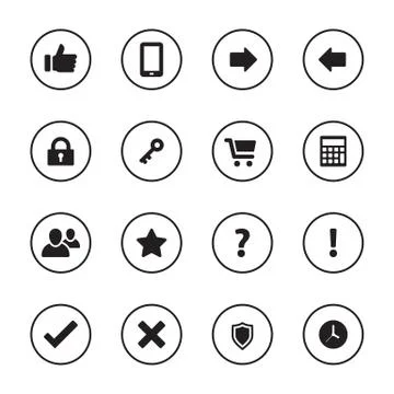 Black flat miscellaneous icon set with circle frame Stock Illustration