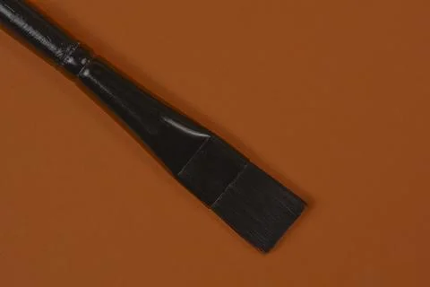 Black flat paintbrush on brown background Stock Photos
