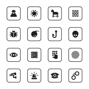 Black flat security flat icon set with rounded rectangle frame イラスト素材