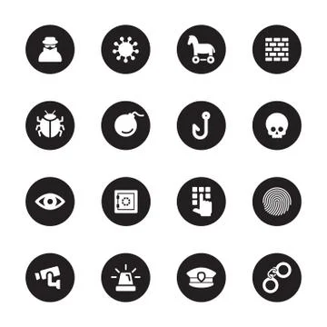 Black flat security icon set on circle Stock Illustration